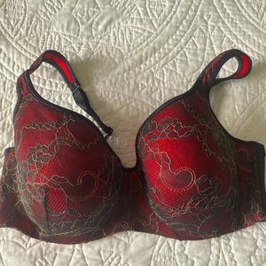 Cacique Red Bra with Black and Gold Lace